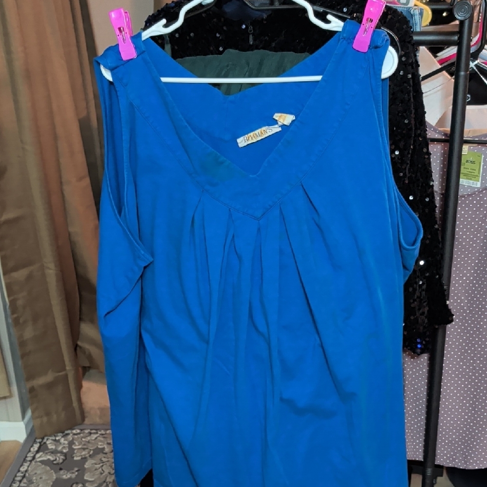 Roaman's Vibrant Blue Sleeveless Blouse   Size 5X
